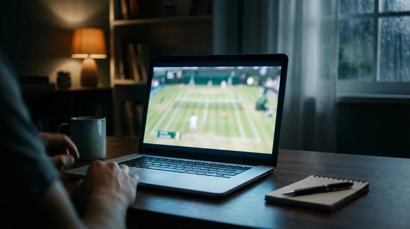 Pantalla de portátil mostrando un partido de tenis en directo